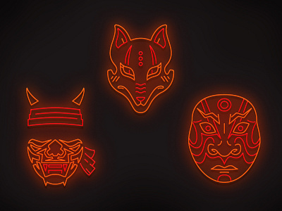 Asian Neon Masks anbu asia chinese face glow illustration japanese jutsu lights naruto neon ninja samuri