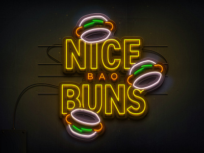 Nice Buns Neon asia asian bao chicken china cuisine effect food glow japan light pun sandwich vivid