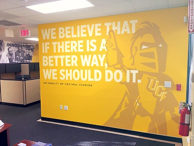 UCF Marketing Wall Wrap building florida gold knight large format mascot office poster school ucf university yellow