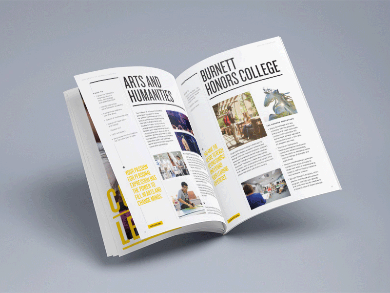 UCF Viewbook black book college editorial gold layout publication text university