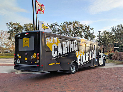 Bus Wrap black collage college engine florida gold highway mural road school transit university