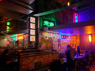 Wall wrap and Custom Neons asian charlotte china contrast food japan light mural restaurant south end