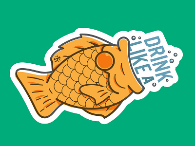 Drink Like A Fish Sticker fish gold japanese ocean print sticker swimming taiyaki
