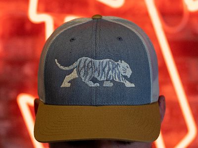Hawkers Tiger Trucker Cap apparel asian contrast denim embroidery hat illustration lighting logo neon stiching two-tone