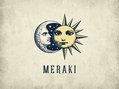 Meraki Vintage logo branding design graphic design illustration logo moon sun typography vector vintage