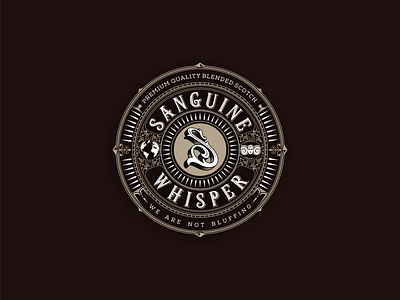 Sanguine Whisper alchohol badge border branding design drink graphic design illustration label logo old ornamet premium quality typography vector victorian vintage whiskey
