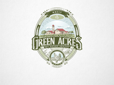 Green Acres chicken farm branding chicken design farm graphic design green illustration logo vector vintage