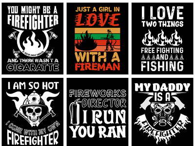 Fire Fighter T-Shirt Design bundle 7 branding design graphic design icon illustration logo typography vector