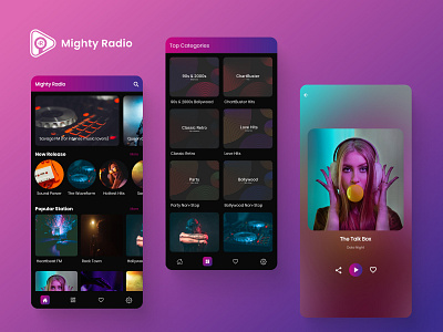 Mighty Radio android app appdesign design flutter graphic design ios music radio ui