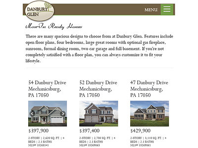 Danbury Glen New Homes Website webdesign website design