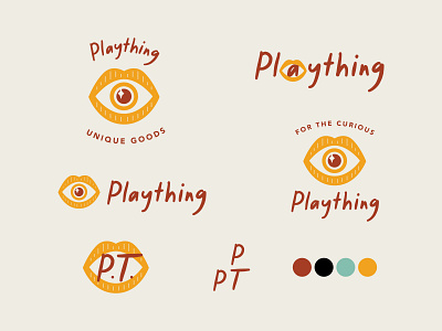 Plaything concept 2 brand branding color color palette design edgy eye illustration lips logo modern play playful plaything sparkle thing thrift thrifting typography vintage