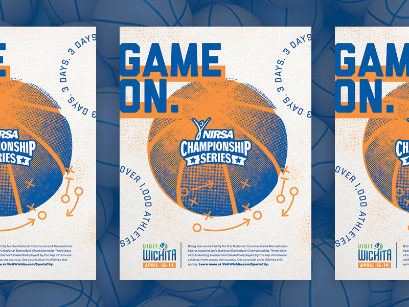 Basketball Championship Ad graphic design design color palette color advertisement tournament champion championship basketball player basketball court play orange blue magazine ad ad magazine game on halftone basketball