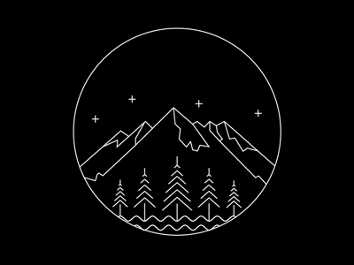 Moon phase icon illustration landscape line drawing logo moon mountains nature outdoor phase single weight vector