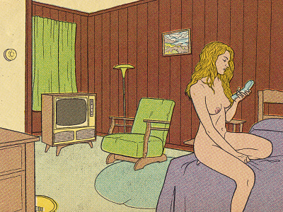 Motel conversations drawing girl halftone illustration illustrator motel naked roadtrip vintage