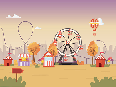 Amusement park looped animation 2d amusement park animation balloons ferris wheel flat graphic design loop luna park motion motion graphics roller coaster анимация аттракционы