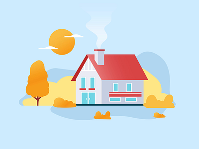 Fake 3d house animation 2d 2d animation animation autumn fake 3d flat home house loop motion motion graphics nature rain smoke sun transition tree vector weather