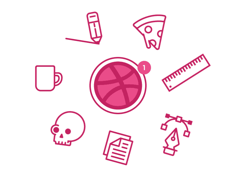 Dribbble Invite animation coffee cup document dribbble icons invite paper pencil pizza skull tool