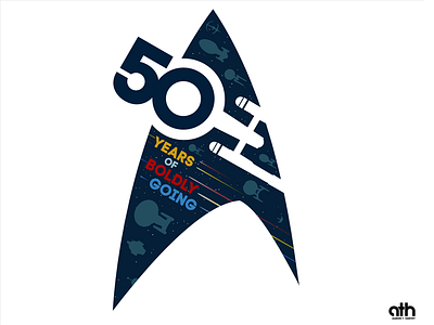 50 Years of Boldly Going - updated flat design flight graphic design illustration sci fi space spaceship star trek t shirt