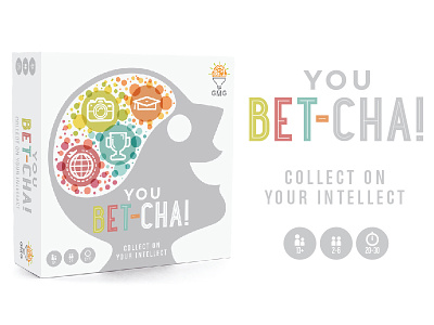 Gray Matters Games - You Bet-Cha! board game brain design face game graphic design illustration smart trivia you bet cha!