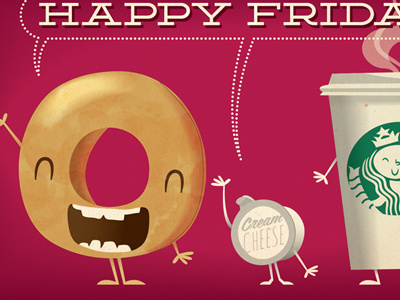 Happy Friday! bagels coffee cream cheese idea monster illustration starbucks