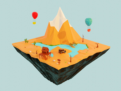 mountain and lake view 3d balloons blender camping design graphic design lake mountains sky sunset travel view