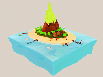 tiny island 3d blender boat camping design graphic design holiday house illustration island sea tiny travel