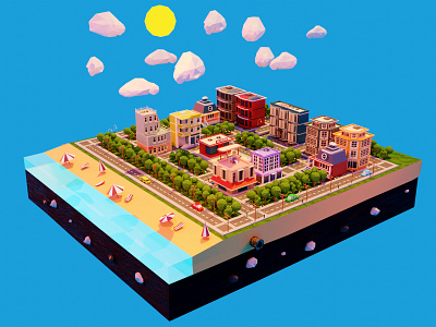 Mini City 3d blender city design graphic design house illustration mini minimalist sea sky sunset travel