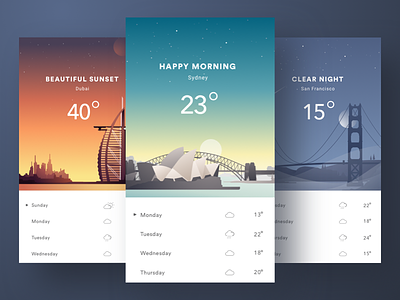 Shoot Weather App app design dubai illustration ios sf sunrise sunset sydney ui weather