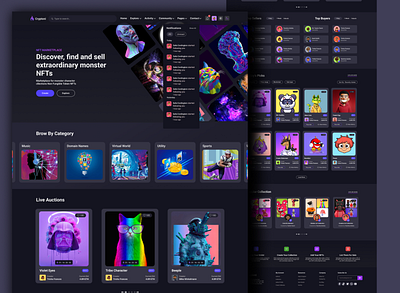 Cryptoni - NFT Marketplace Landing page Design landing page design marketplace design neon design nft nft nft market place nft trending website design nft ui website design