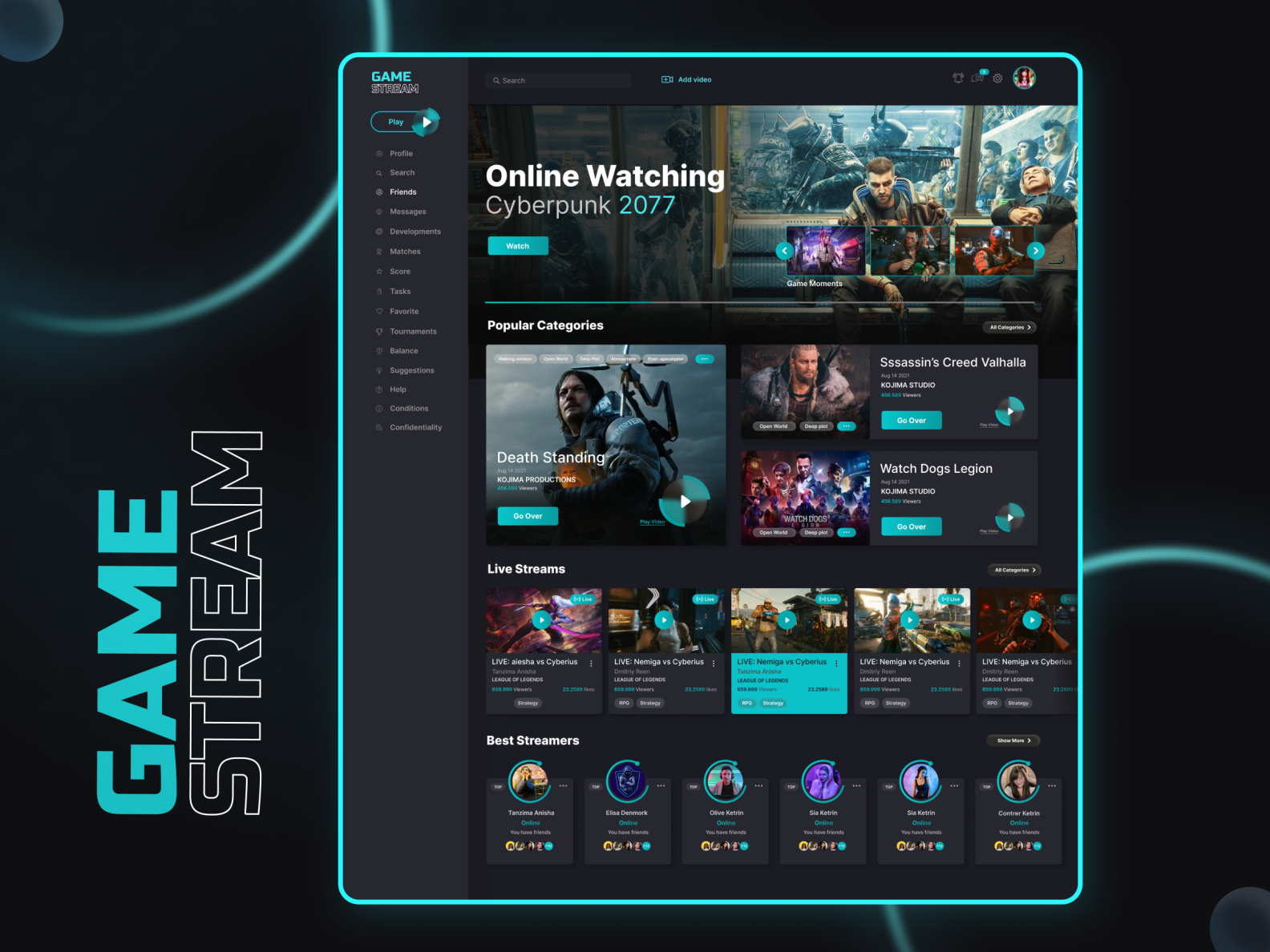 Game Stream Platform UI by Tanzima Anisha on Dribbble