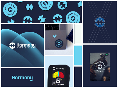 Harmony Visual Identity abstract logo blues brand identity branding harmony lharmony logo music logo music wave product logo tuner visual identity wave logo