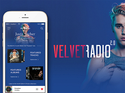 VelvetRadio 2.0 from Bảo Auditori design ios layout mobile mobile app radio ui ux