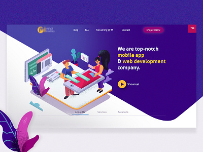 A landing page concept for website services company. :) creative agency design dribbble flat grainy illustration isometric minimal ui ux design