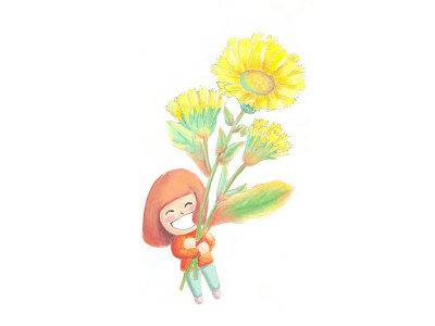 A Girl With Flowers character girl illustration laugh little marigold pretty small typography
