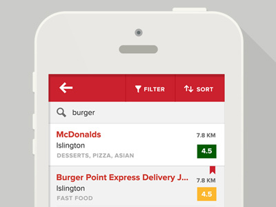 Search Results — Zomato iOS app filter flat ios iphone list search search results sort zomato