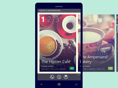 Collections—Zomato Windows Phone App app cards count flat food hipster pivots restaurants ui windows phone wp zomato