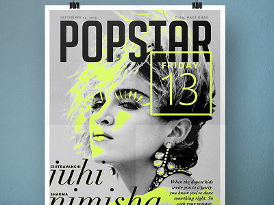 Popstar (Poster) green greyscale invite madonna neon party photo pop poster serif type typography
