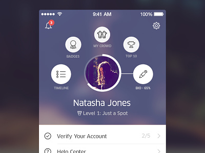 TaskSpotting Profile app blue blur buttons dp ios links navigation overlay profile tabs ui