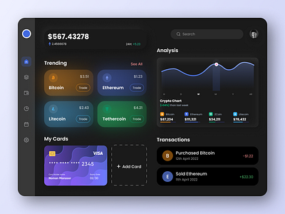 Crypto Dashboard Design app app design bankingapp branding dashboard design fintechapp illustration ui vector