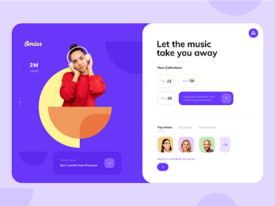 Omius Music Streaming App app design blue colorful dashboard image ios modern music product product design purple sgreaming song typography uiux vibrant