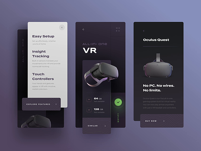 Oculus mobile app concept black clean dark design gaming headset image ios kit light luxury mode modern pattern presentation style theme ui visual vr