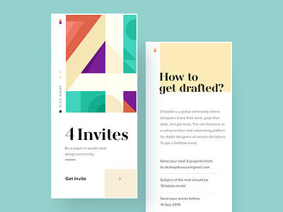 Dribbble invites app design colorful concept design dribbble dribbble invite green illustration inspiration invite ios mobile app pastel patterns product design shapes typography uiux ux yellow