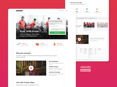 Delivery Partner Onboarding delivery design food food delivery food delivery app single page ui visual design web ui webpage website website design zomato zomato delivery