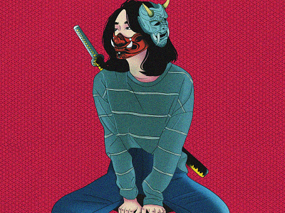 Masked samurai girl animation design graphic design illustration vector