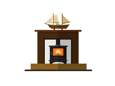 Flat Fireplace flat design vector illustration.
