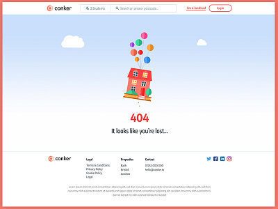 conker 404 page 404 page error page flat illustration gradient background pixar up web design