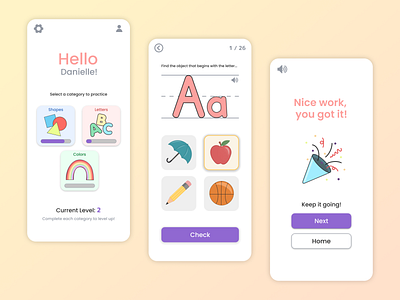 Kids Basic Learning App for Mobile children learning cute design education fun illustration learning mobile student ui visual design