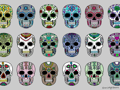 Mexican Skulls colourful skulls day of the dead design dia de los muertos digital drawing illustration mexican skulls skulls