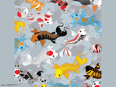 Khoi design digital drawing fish fishpond illustration khoi pond swimming