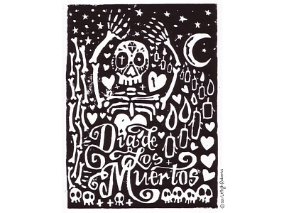 Dia de Los Muertos (Linocut Print) candle dia de los muertos diamond ink lino lino print printing skulls